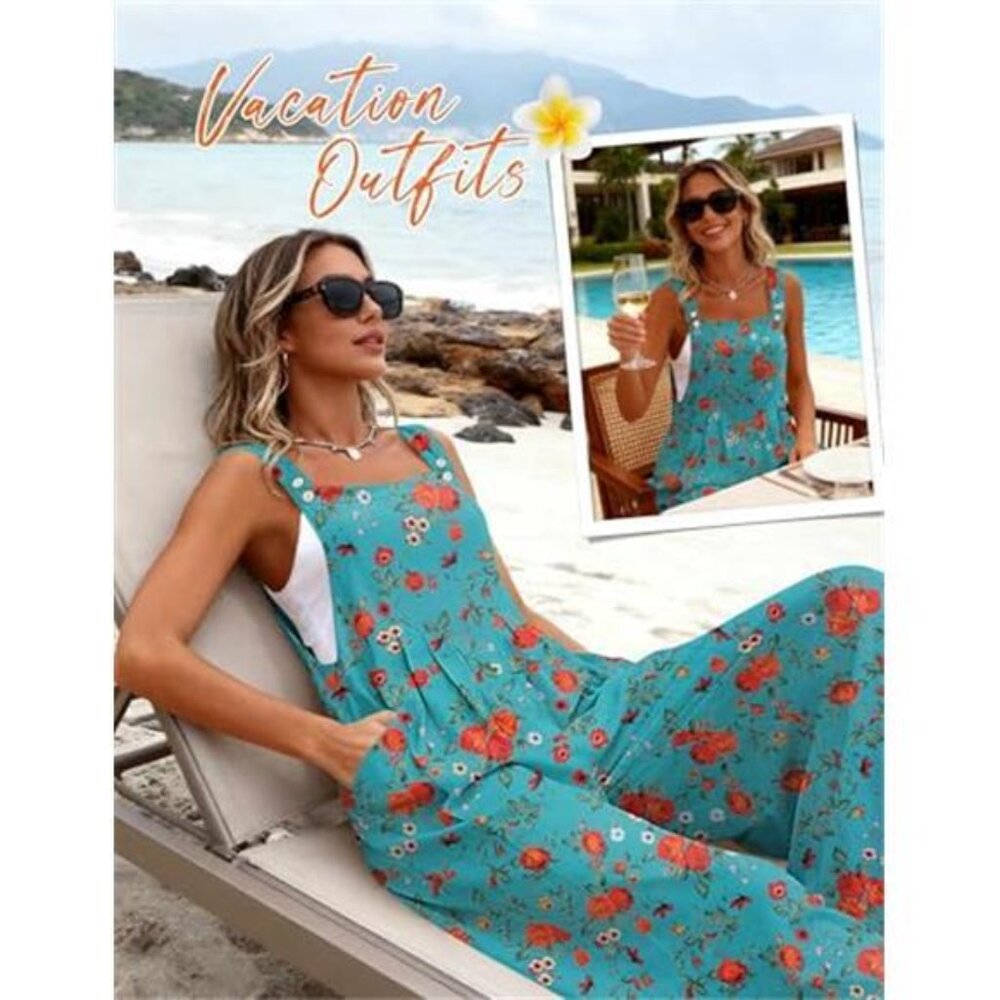 Women's Casual Overalls Loose Wide Leg Jumpsuit Summer Boho Baggy Romper - Picture 4 of 5